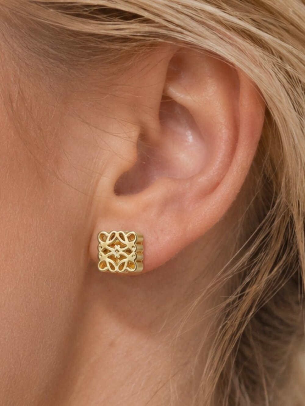 Auth LOEWE Anagram Stud Pierced Earrings